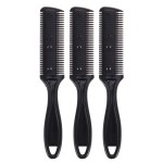 3pcs Haircut Set: Double-Sided Scissors, Stainless Steel Razor, and Plastic Comb for Long and Short Hair Trimming (Black)