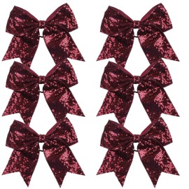 Metallic Sequin and Holographic 8 Inch Cheer Bow Cheerleader Cheerleading Jumbo Cheer Bow Hair Tie(Maroon Sequin)