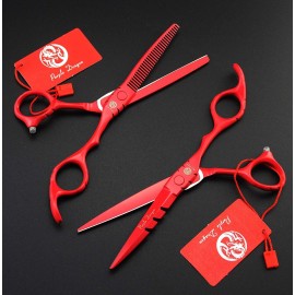 Purple Dragon Professional Japan 440C Hair Salon Cutting Shear and Barber Thinning Scissor Hairdressing Shear Set with Bag
