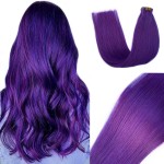 Tape in Hair Extensions Lila 20Inch 20 Pieces/50Gram Silky Straight Seamless Skin Weft Tape in Remy Human Hair Glue in Extensions Purple for Women