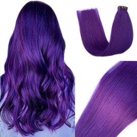 Tape in Hair Extensions Lila 20Inch 20 Pieces/50Gram Silky Straight Seamless Skin Weft Tape in Remy Human Hair Glue in Extensions Purple for Women