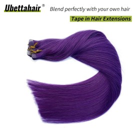 Tape in Hair Extensions Lila 20Inch 20 Pieces/50Gram Silky Straight Seamless Skin Weft Tape in Remy Human Hair Glue in Extensions Purple for Women