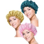 Blulu 3 Pieces Large Sleep Cap Satin Bonnet Night Sleeping Soft Hair Turbans for Women and Girls(Gold, Pink, Peacock Blue)