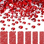 Bememo 3456 Pcs Crystals Diamond Rhinestones AB Clear Flat Back Round Gems Flatback Glass Mixed Size Crystals Gems for Crafts Clothes Shoes Makeup Bags Decor, 6 Sizes(Red)