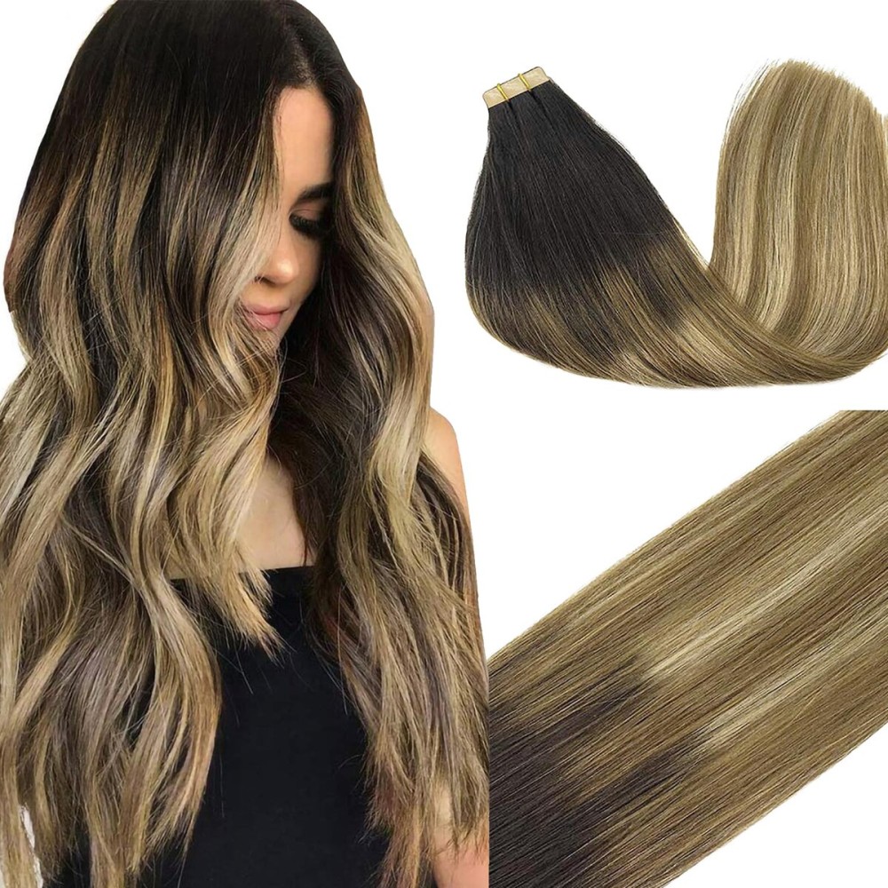 GOO GOO Tape in Hair Extensions Human Hair, 2/6/18 Balayage Brown to Dirty Blonde, 22inch 50g 20pcs, Thick Ends Straight Seamless, Invisible GOO GOO Tape in Hair Extensions Human Hair, 2/6/18 Balayage Brown to Dirty Blonde, 22inch 50g 20pcs, Thick Ends Straight Seamless, Invisible