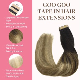 GOO GOO Tape in Hair Extensions Human Hair, 2/6/18 Balayage Brown to Dirty Blonde, 22inch 50g 20pcs, Thick Ends Straight Seamless, Invisible GOO GOO Tape in Hair Extensions Human Hair, 2/6/18 Balayage Brown to Dirty Blonde, 22inch 50g 20pcs, Thick Ends Straight Seamless, Invisible
