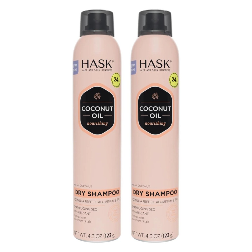 HASK Coconut Nourishing Dry Shampoo Kits for all hair types, aluminum free, no sulfates, parabens, phthalates, gluten or artificial colors (6.5oz-Qty2)