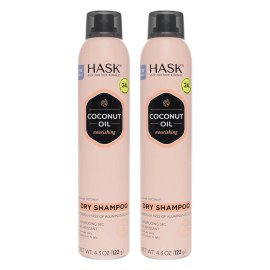 HASK Coconut Nourishing Dry Shampoo Kits for all hair types, aluminum free, no sulfates, parabens, phthalates, gluten or artificial colors (6.5oz-Qty2)