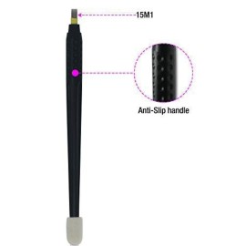 PMU Products Disposable Sterile Microblading Pens with Cotton Tip - 5 Blades - Professional Eyebrow Tattoo Manual Hand Tools - Certified Safe, Sharp Needles for Permanent Makeup - (15M1 - Black)