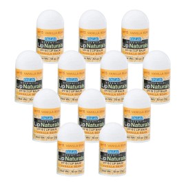 Lip Naturals Mini Vanilla Lip Balm with Sunscreen (SPF-15) | Made in USA with Beeswax & Coconut Oil | 12-Count Pack with Vanilla Bean Flavor (0.10oz/3g Each)
