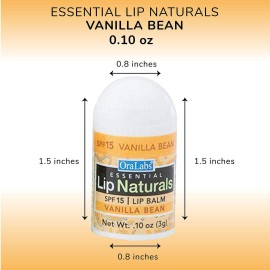 Lip Naturals Mini Vanilla Lip Balm with Sunscreen (SPF-15) | Made in USA with Beeswax & Coconut Oil | 12-Count Pack with Vanilla Bean Flavor (0.10oz/3g Each)