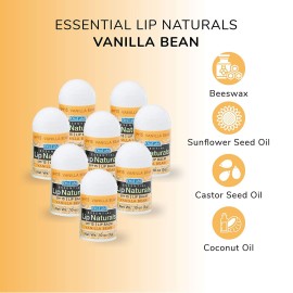Lip Naturals Mini Vanilla Lip Balm with Sunscreen (SPF-15) | Made in USA with Beeswax & Coconut Oil | 12-Count Pack with Vanilla Bean Flavor (0.10oz/3g Each)