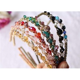 ShungFun 7 Pieces Women Fashion Thin Beads Crystal Headbands Antislip Hair Loop Clasp Glitter Hairbands Elastics Hair Bands for Wedding Hair Accessories (Yellow,Pink,Red,Green,Purple,Black and