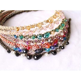 ShungFun 7 Pieces Women Fashion Thin Beads Crystal Headbands Antislip Hair Loop Clasp Glitter Hairbands Elastics Hair Bands for Wedding Hair Accessories (Yellow,Pink,Red,Green,Purple,Black and