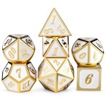 DnDnD White with Gold Number DND Dice Sets,Solid Metal Die with Free Gorgeous Metal Tin for Dungeons and Dragons D&D Role Playing Game Tabletop Games