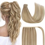 Ve Sunny Human Hair Ponytail Extension Real Human Hair Light Blonde Mix Golden Blonde Highlights Clip in Ponytail Hair Extensions 80g 16inch