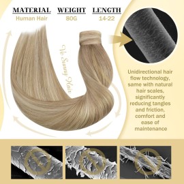 Ve Sunny Human Hair Ponytail Extension Real Human Hair Light Blonde Mix Golden Blonde Highlights Clip in Ponytail Hair Extensions 80g 16inch