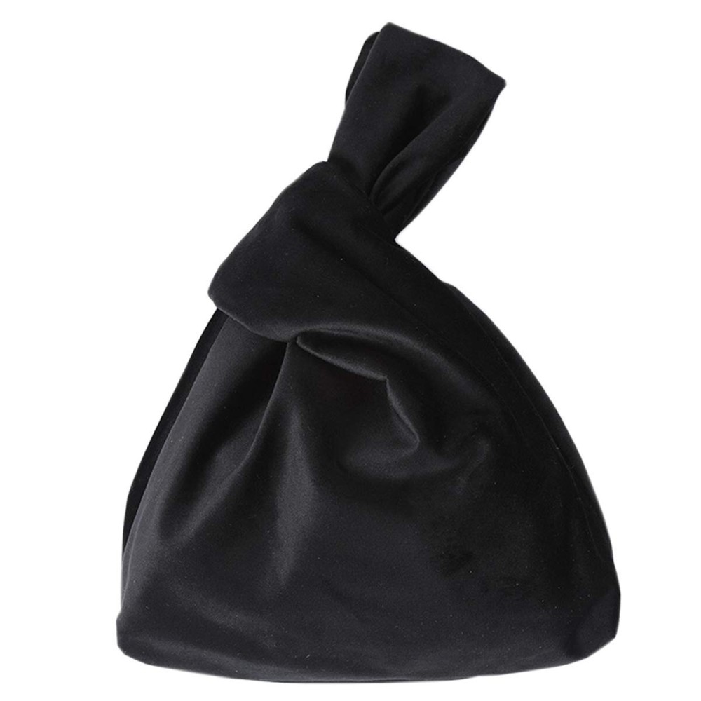 XMRS Women Luxury Velvet Evening Bag Knot Closure Wrist Bag Portable Cosmetic Organizer Pouch (Black)