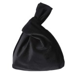 XMRS Women Luxury Velvet Evening Bag Knot Closure Wrist Bag Portable Cosmetic Organizer Pouch (Black)