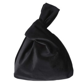 XMRS Women Luxury Velvet Evening Bag Knot Closure Wrist Bag Portable Cosmetic Organizer Pouch (Black)