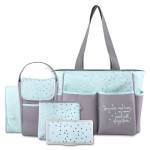 Baby Essentials Diaper Bag Tote 5 Piece Set with Sun, Moon, and Stars, Wipes Pocket, Dirty Diaper Pouch, Changing Pad (Grey/Aqua)