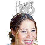 RhinestoneSash 50th Birthday Headband Silver - Happy 50 Birthday Tiara Headband for Women - 50th Birthday Gift HdBd(HPPY50) Slv