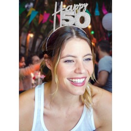RhinestoneSash 50th Birthday Headband Silver - Happy 50 Birthday Tiara Headband for Women - 50th Birthday Gift HdBd(HPPY50) Slv
