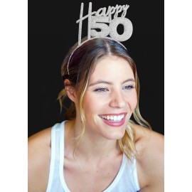 RhinestoneSash 50th Birthday Headband Silver - Happy 50 Birthday Tiara Headband for Women - 50th Birthday Gift HdBd(HPPY50) Slv