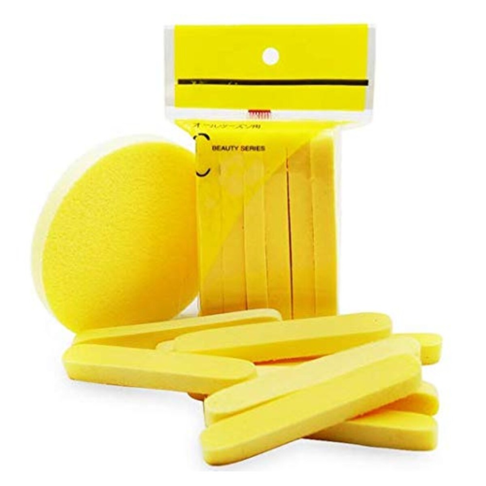 WOIWO 12 Pcs Compressed Facial Cleaning Wash Puff Sponge Stick, Yellow Round Compressed Sponges