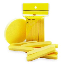 WOIWO 12 Pcs Compressed Facial Cleaning Wash Puff Sponge Stick, Yellow Round Compressed Sponges