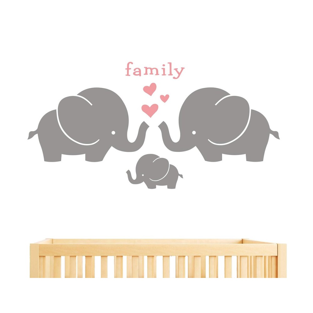 Elephant Family Wall Decal, Cute Baby Nursery Decal, Vinyl Wall Stickers for Baby Girl Boy Bedroom, Nursery Decor, Wall Decals Nursery(Y13) (Gray,Soft Pink)