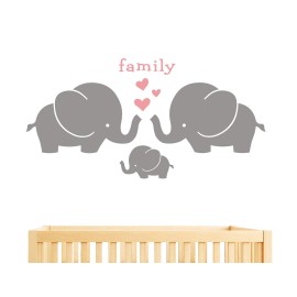 Elephant Family Wall Decal, Cute Baby Nursery Decal, Vinyl Wall Stickers for Baby Girl Boy Bedroom, Nursery Decor, Wall Decals Nursery(Y13) (Gray,Soft Pink)