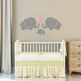 Elephant Family Wall Decal, Cute Baby Nursery Decal, Vinyl Wall Stickers for Baby Girl Boy Bedroom, Nursery Decor, Wall Decals Nursery(Y13) (Gray,Soft Pink)