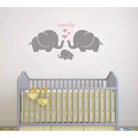 Elephant Family Wall Decal, Cute Baby Nursery Decal, Vinyl Wall Stickers for Baby Girl Boy Bedroom, Nursery Decor, Wall Decals Nursery(Y13) (Gray,Soft Pink)