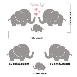 Elephant Family Wall Decal, Cute Baby Nursery Decal, Vinyl Wall Stickers for Baby Girl Boy Bedroom, Nursery Decor, Wall Decals Nursery(Y13) (Gray,Soft Pink)