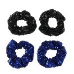4 Pcs Sequin Hair Scrunchie Hair Bobbles Metallic Elastics Ponytail Holders Hair Wrist Ties Bands Cloth Scrunchies for Show Gym Dance Party Club Girl Women (Black+Blue)