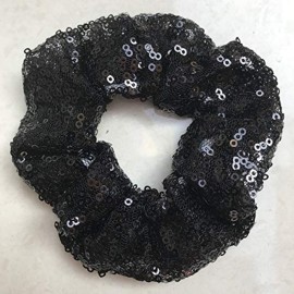 4 Pcs Sequin Hair Scrunchie Hair Bobbles Metallic Elastics Ponytail Holders Hair Wrist Ties Bands Cloth Scrunchies for Show Gym Dance Party Club Girl Women (Black+Blue)