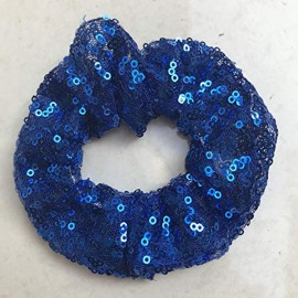 4 Pcs Sequin Hair Scrunchie Hair Bobbles Metallic Elastics Ponytail Holders Hair Wrist Ties Bands Cloth Scrunchies for Show Gym Dance Party Club Girl Women (Black+Blue)
