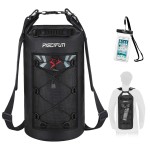 Piscifun Dry Bag, Waterproof Floating Backpack 30L with Waterproof Phone Case for Boating, Kayaking, Fishing, Black 30L