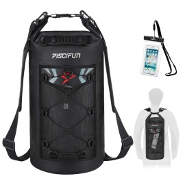Piscifun Dry Bag, Waterproof Floating Backpack 30L with Waterproof Phone Case for Boating, Kayaking, Fishing, Black 30L