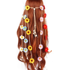 Women Lady Handmade Gypsy Hippie Sunflowers Headdress Fascinator Headband Floral Crown Bohemian Flower Headwear Headpiece Hairband (Multi-colored)