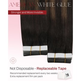 Moresoo Ombre Tape in Extensions Human Hair Tape in Seamless Hair Extensions Balayage Darkest Brown Mix with Medium Brown Real Human Hair Extensions Glue in Balayage Extension 14 Inch 2/6/2 20pcs 50g