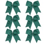 8 Jumbo Cheerleader Bows with Bling Fling Rhinestones Ponytail Holder Cheerleading Bows Hair Tie 6 Pcs College (Forest Green)