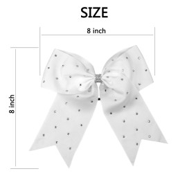 8 Jumbo Cheerleader Bows with Bling Fling Rhinestones Ponytail Holder Cheerleading Bows Hair Tie 6 Pcs College (Forest Green)