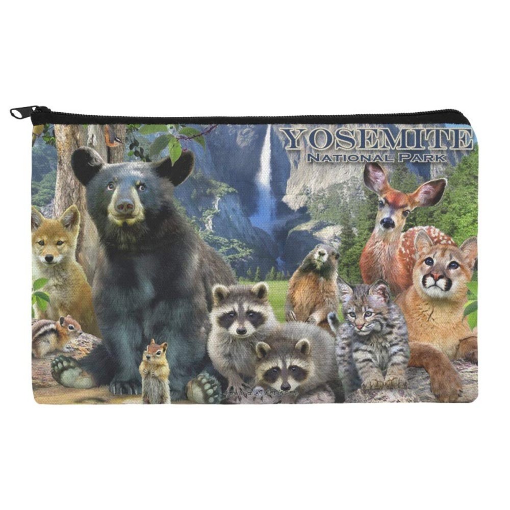 Yosemite National Park California CA Animals Bear Raccoons Beaver Chipmunks Makeup Cosmetic Bag Organizer Pouch