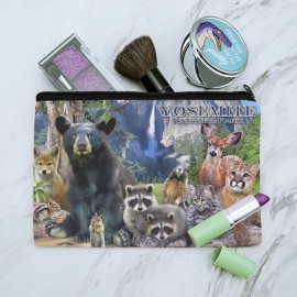 Yosemite National Park California CA Animals Bear Raccoons Beaver Chipmunks Makeup Cosmetic Bag Organizer Pouch
