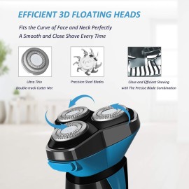 Electric Shaver for Men Waterproof Wet and Dry, Men\'s Electric Razor Cordless Rechargeable 3D Rotary Electric Shaving Razors with Pop-up Trimmer, LCD Display, Travel Lock