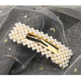 Fodattm 2PCS Sweet Imitation Pearl Hair Clips Hairpin Simple Fashion Alloy BB Hairgrip Hair Accessories for Women (Rectangle, Gold)
