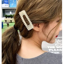 Fodattm 2PCS Sweet Imitation Pearl Hair Clips Hairpin Simple Fashion Alloy BB Hairgrip Hair Accessories for Women (Rectangle, Gold)