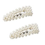 2PCS Women Fashion Sweet Imitation Pearl Hair Clip Hairpin Hair Accessories Simple Alloy BB Hairgrip (A - Silver)